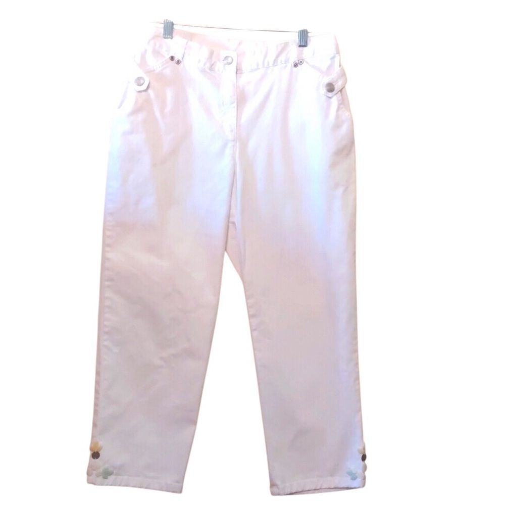 White Crop Pants Women Cotton Spandex Stretch Unique Details Size 8